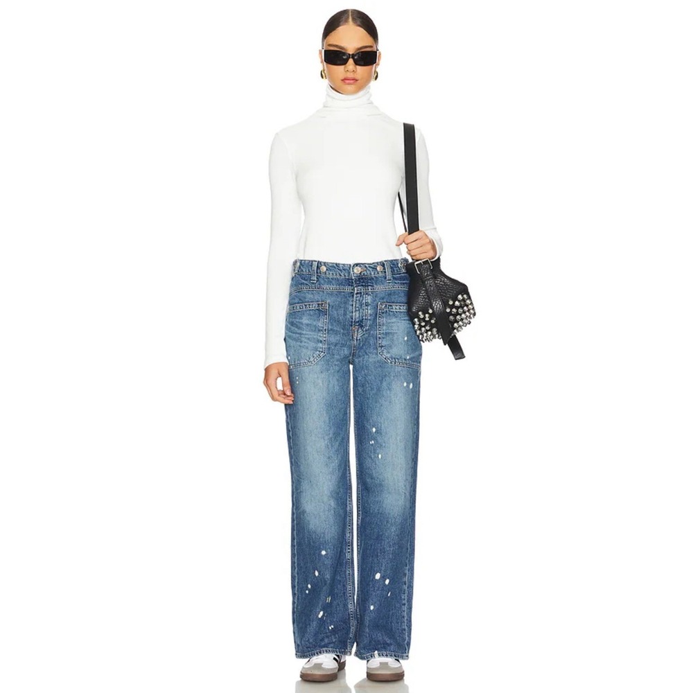 Free People We the Free Palmer Cuffed Jeans Size 27 Distressed Splatter $128 - Picture 5 of 7